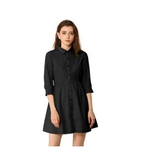 Allegra K 3/4 sleeve button front flair mini dress